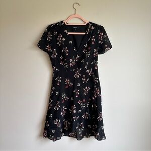 Madewell Black Floral V Neck Mini Dress 0